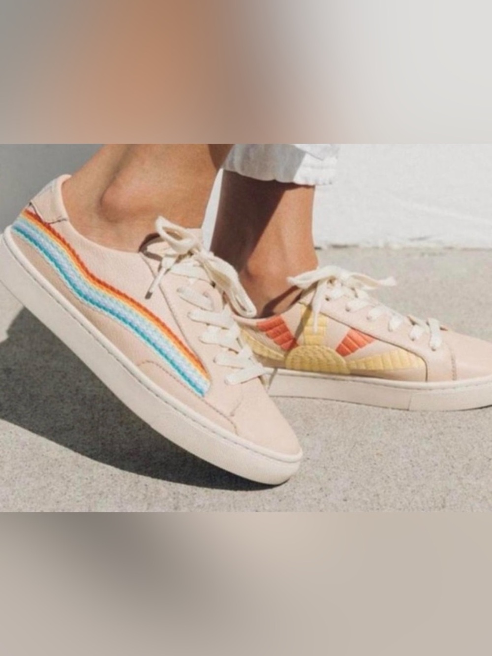 Soludos Women’s Ibiza Rainbow Wave Sneaker in Pink. Size 8 #Embroidered.
